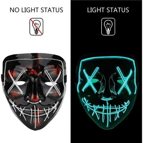 BLUE Halloween Mask LED Light UP Festival Cosplay Costume Masquerade Parties - Picture 4 of 5